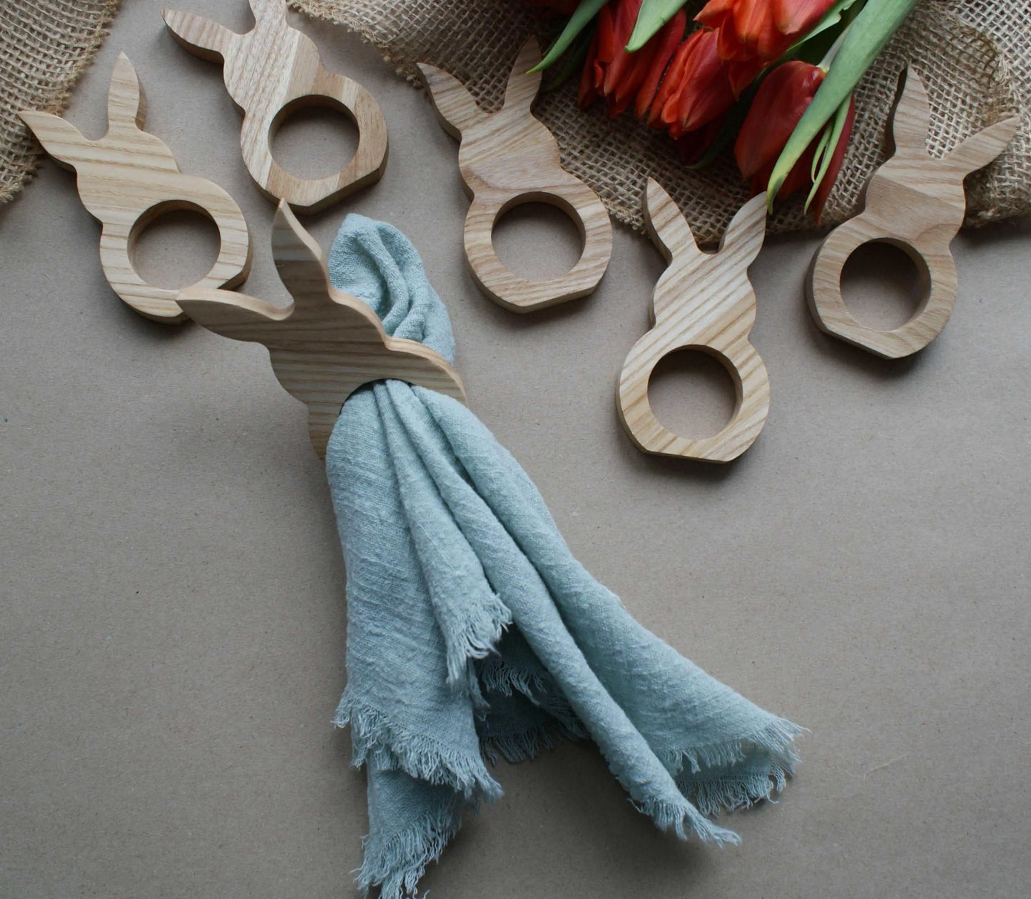 Q36 - Lot de six anneaux pour serviettes en frêne Que du Bois Atelier