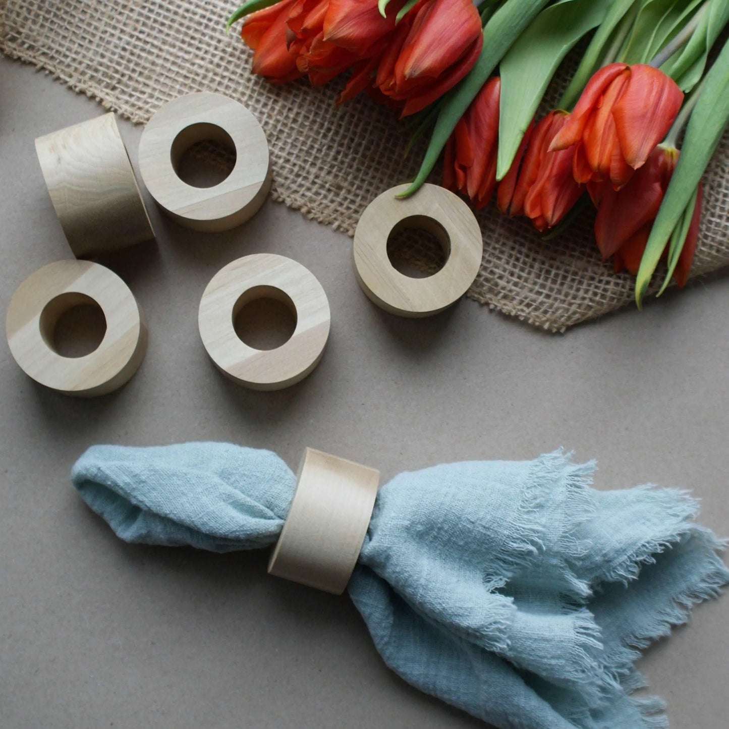 Q38 - Lot de 6 anneaux de serviette en bois de frêne Que du Bois Atelier