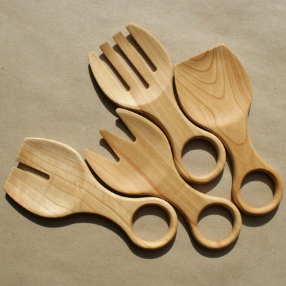 Klewea. Lot de 4 couverts à salade en bois de noyer ou en bois de cerisier - Que du Bois Atelier