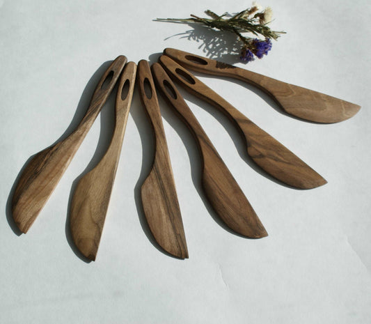 Astilbe - lot de 6 couteaux décoratifs en bois de noyer - Que du Bois Atelier