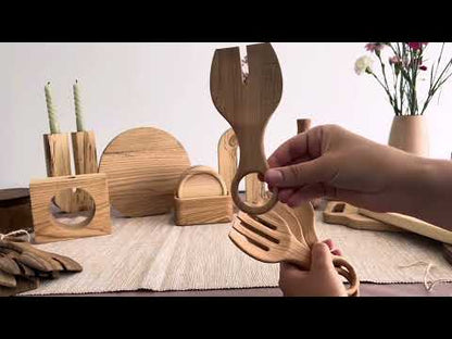 Klewea. Lot de 4 couverts à salade en bois de noyer ou en bois de cerisier
